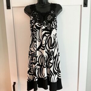 VTG Sheri Martin New York Midi‎ Dress Baby Doll Y2k Black And White Floral Sz 6P